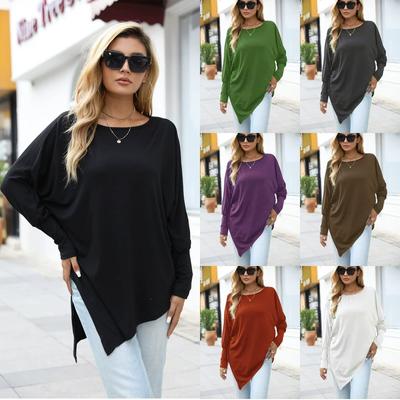 Spring and Autumn Women's Blouse Long-sleeved Irregular T-shirt Casual Loose Plus Size Tops