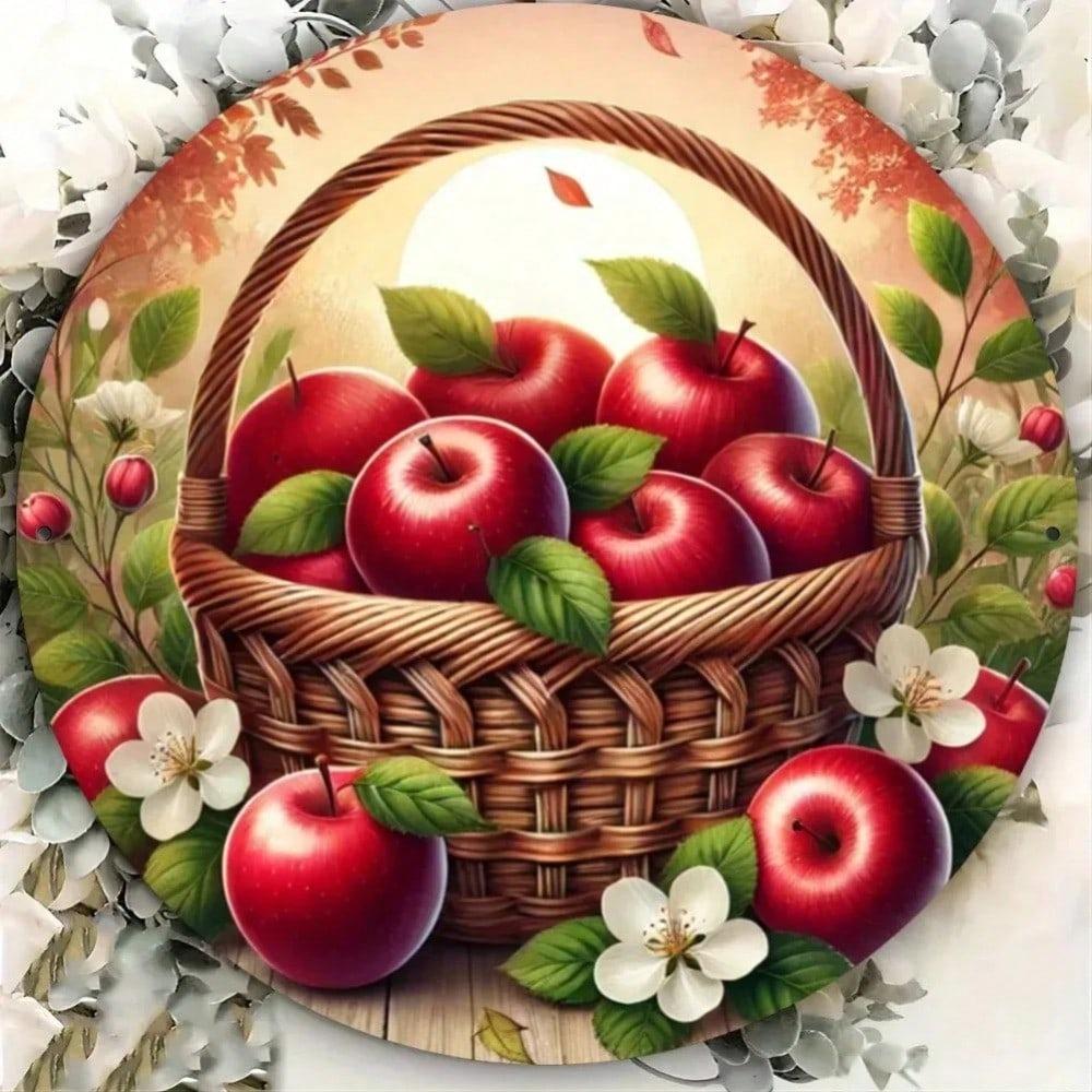 Generic Brand Red Apples White Flower Basket Decor Classic Metal Tin Sign Art For Restaurant Bar Cafe Wall Decoration