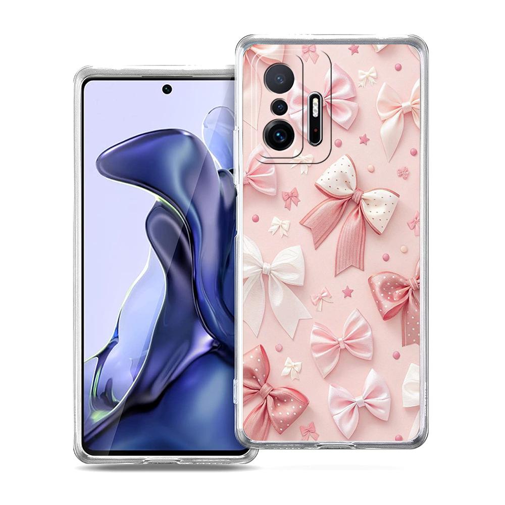 Transparent Phone Case for Xiaomi Mi 14 13 12 11 Ultra 13T 12T 11T Poco X3 NFC F3 F6 Pro Lite 5G Soft TPU Pink Heart Bow Pattern