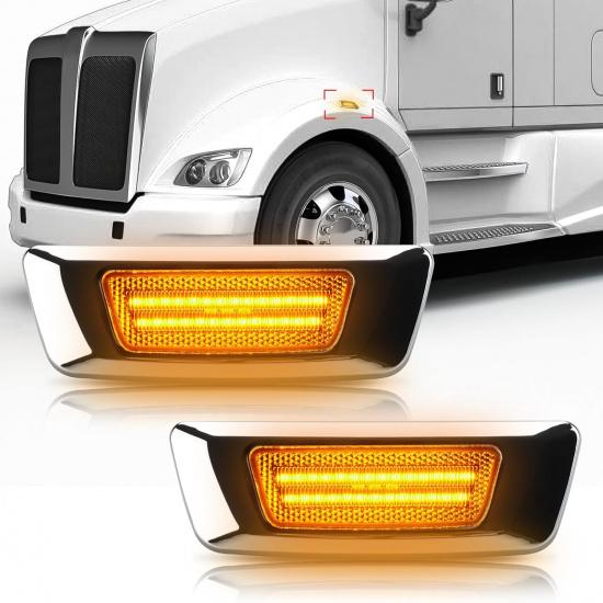 

Bestview Side Marker Light Assembly, Turn Signal Lights Compatible for Kenworth T680 T770 T880 2011-2017, Amber LED Smoke Len Amber LED Clear Len
