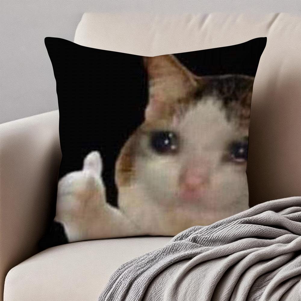 Meme Funny Pet Cat Funny Memes Cushion Cover Pillowcase Antidustmite Invisible Zipper Short Plush Sofa Cushion