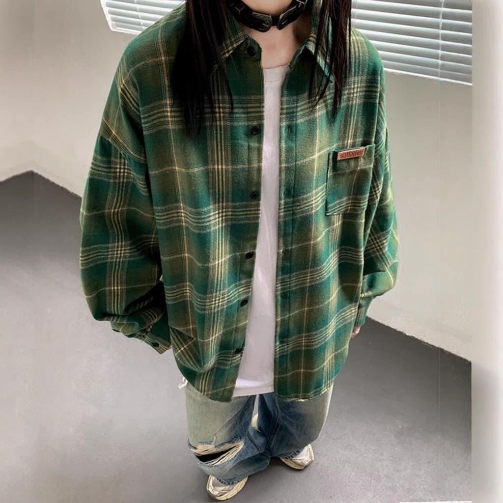 Women's Plaid Long Sleeve Shirt - Casual, Loose-Fit Top for Autumn and Spring