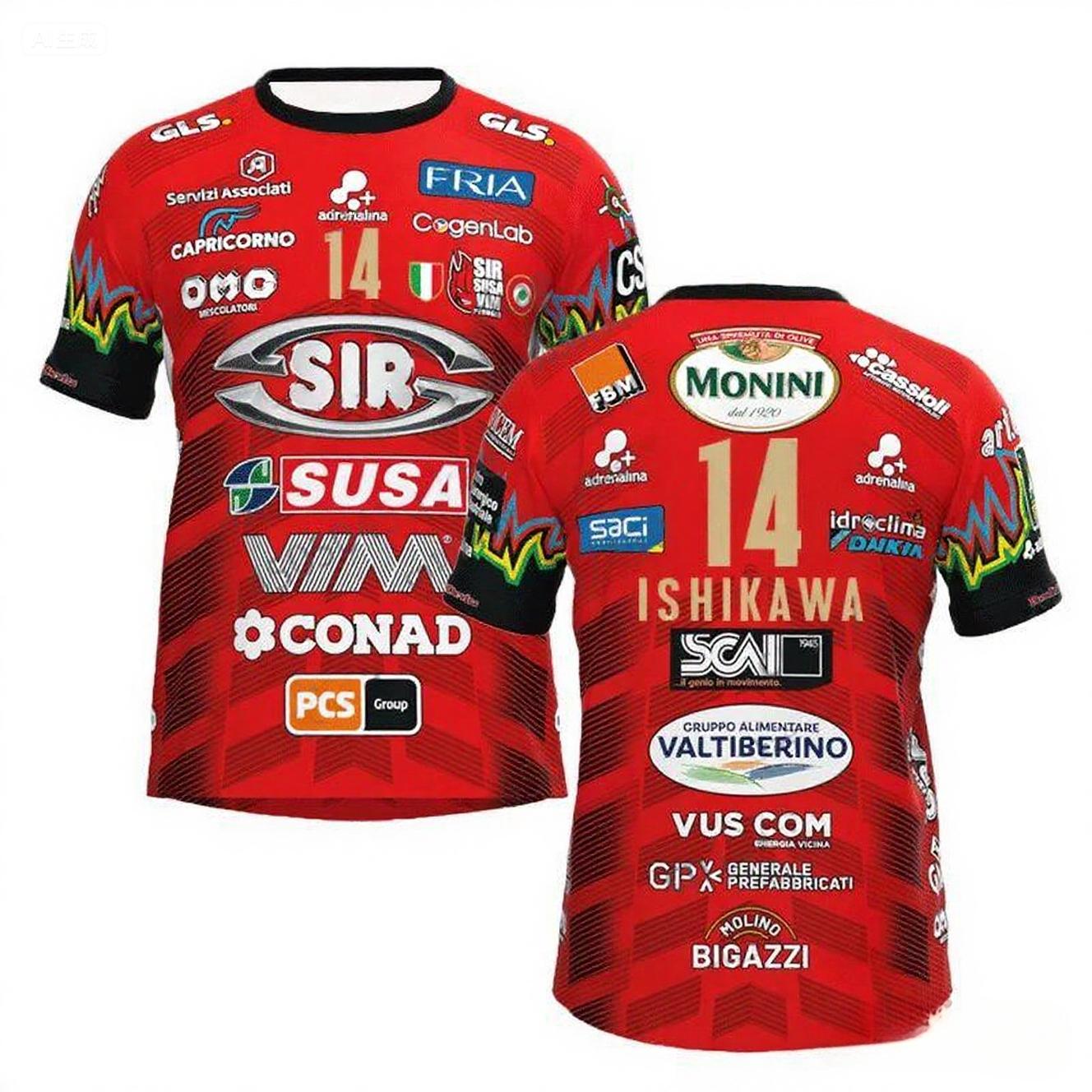 2026Männer Frauen Nein. 14 Volleyballtrikot Sir Safety Perugia T-Shirt Spielkleidung Strand-T-Shirt Herren Ishikawa Heim-Champions Sportbekleidung 4XL