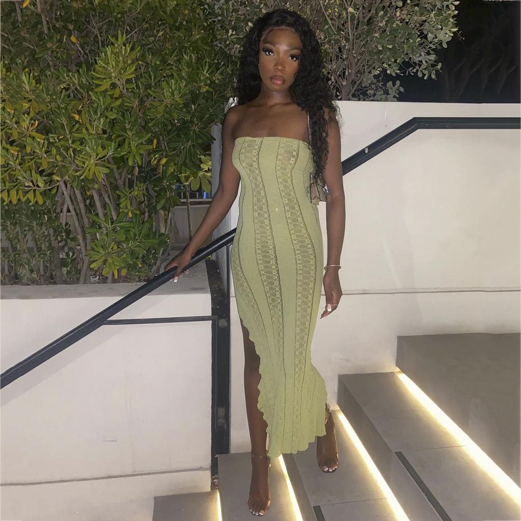 Cheap Breast Less Dress Women's Summer Perspective Split Long Dress Off ...