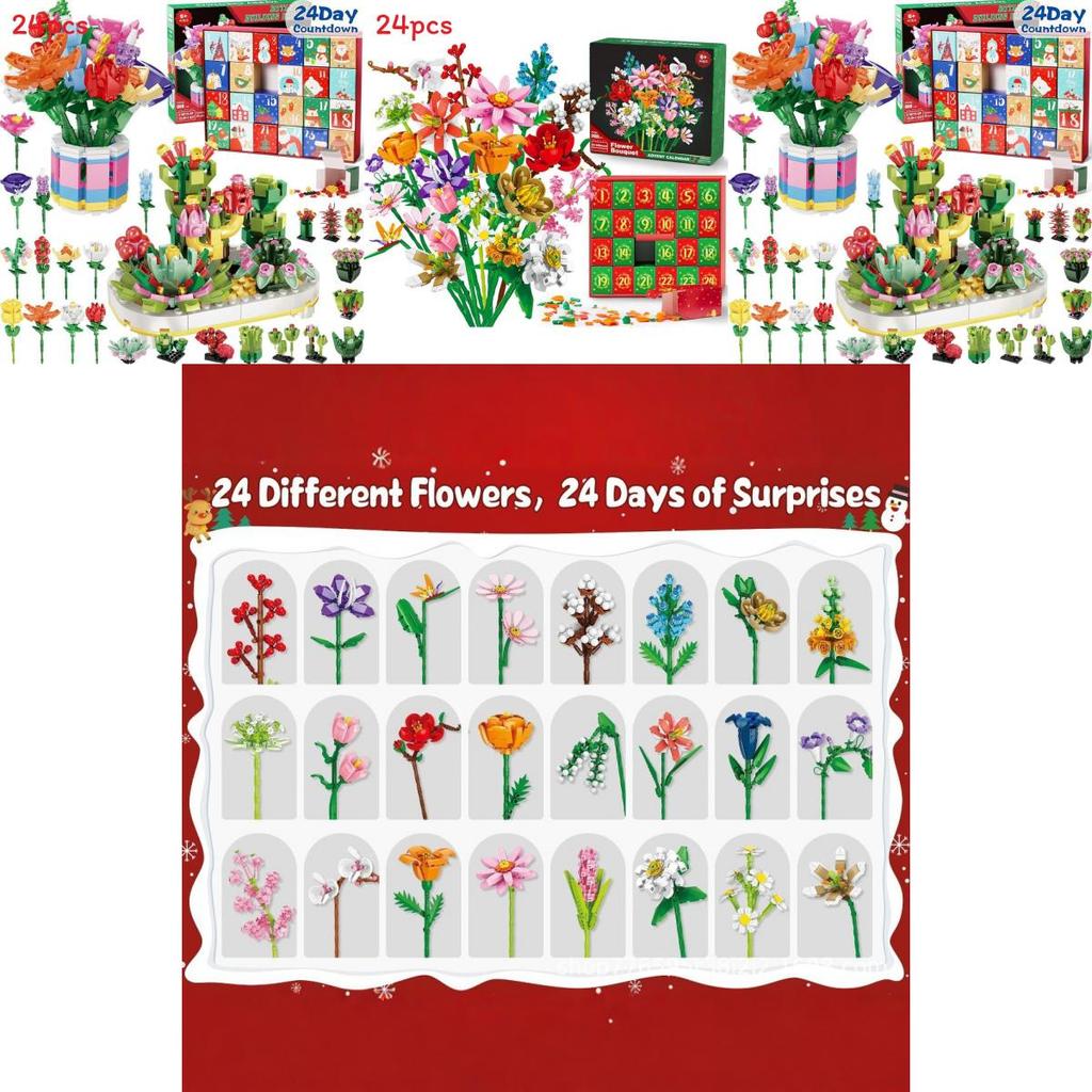 Flower Bouquet Christmas Countdown Advent Calendar Blind Box With Diy Fun For Holiday Decor