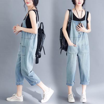 Summer Sling Jeans Women's Summer Korean Version of The Large Size Age-reducing Sling One-piece Nine-point Pants Women's Jeans
