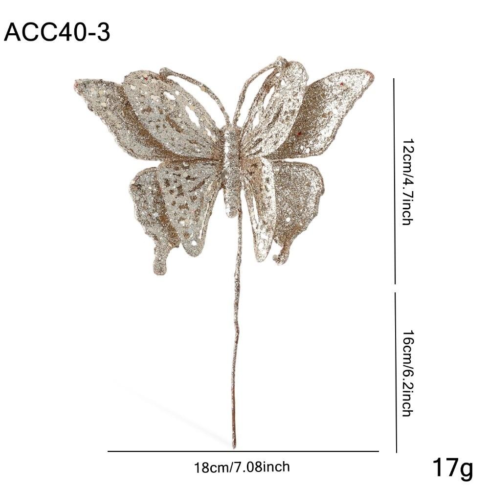 Glitter Butterfly Christmas Flower Simulated Sequins Christmas Tree Decoration Exquisite Flocking Artificial Butterfly Clip