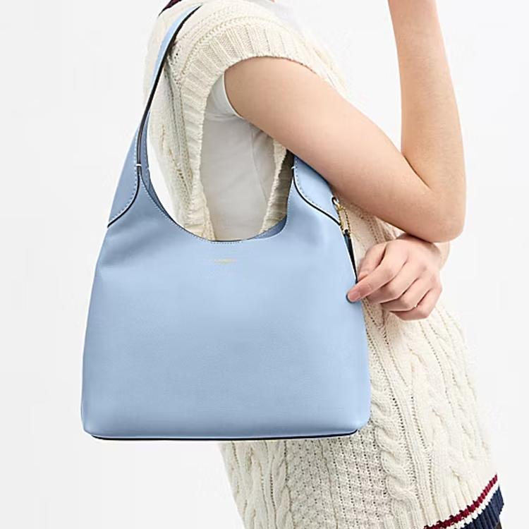Coach Brooklyn Shoulder Bag, Pebbled Leather Light Blue Gold Hardware Women's Handbag, Casual Daily Travel Commute CU068-B4PUB
