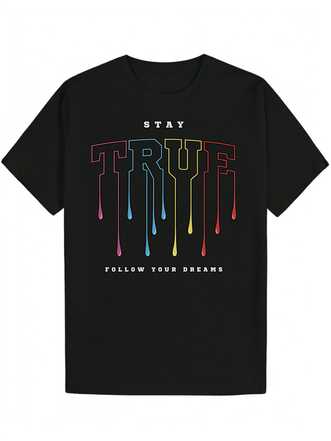 Crew Neck T-shirt - Try Letter Print XXXL