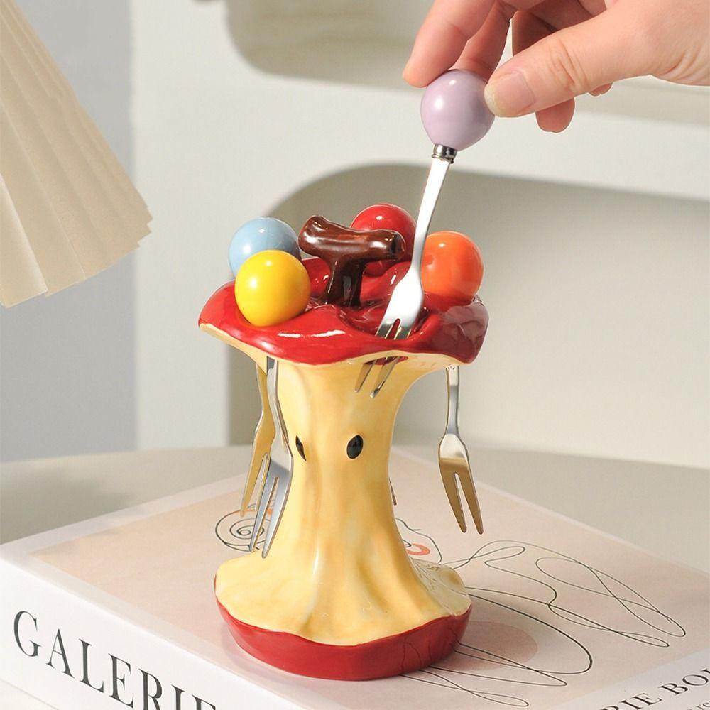 Portable Dessert Fork with Holder Creative Fruit Fork with Storage Jar  Household