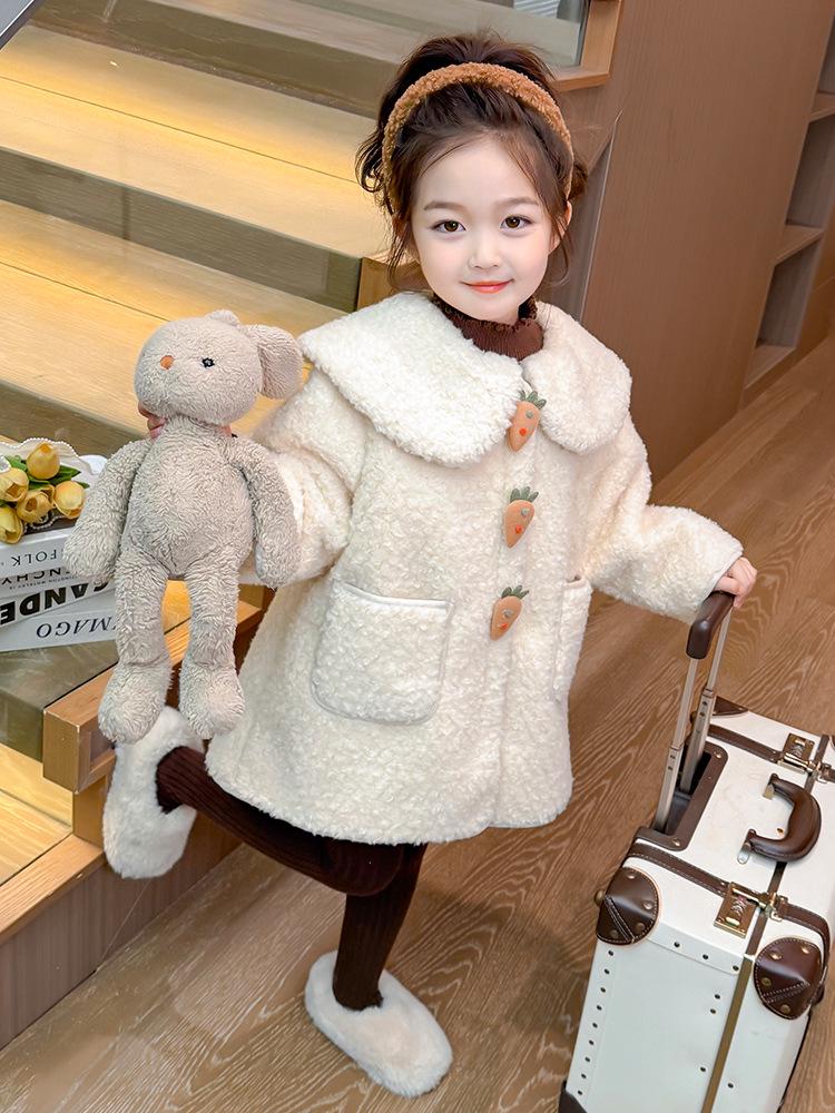 2025 Girls' Lambswool Fleece-Lined Sweater Coat for Autumn & Winter