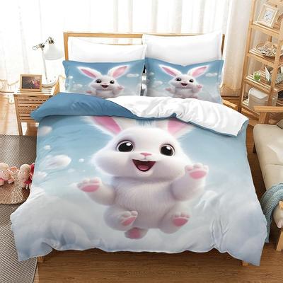 Home Textile Bedding 3D Printing Three-Piece Set, Bedding Cute Animal Pet Rabbit