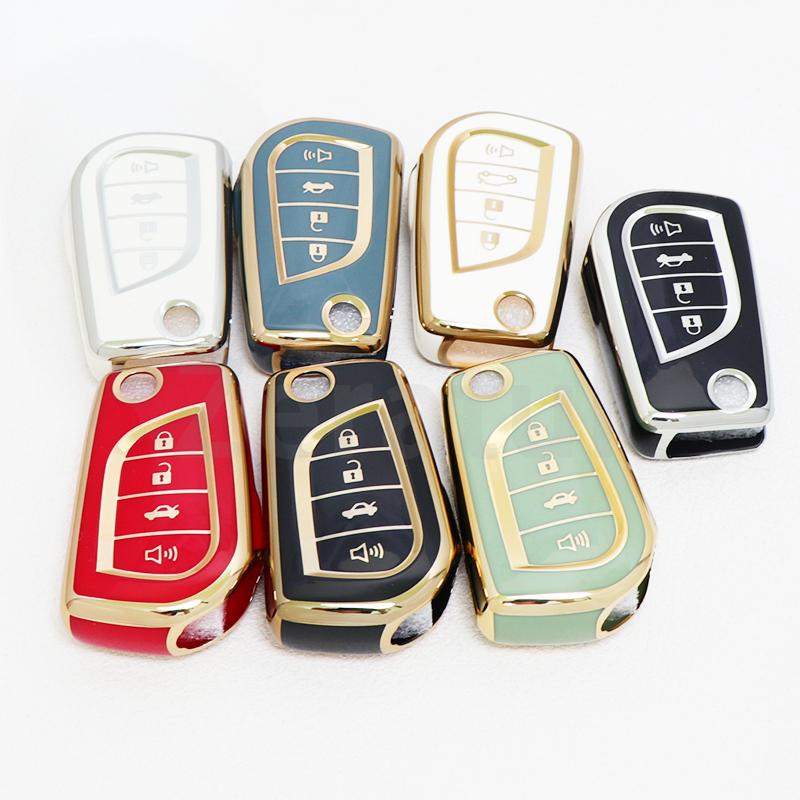 Auto Shell Holder Protector Fob For Toyota Highlander Camry RAV4 Aygo Yaris Keychain 4 Button Soft TPU Car Flip Key Cover Case