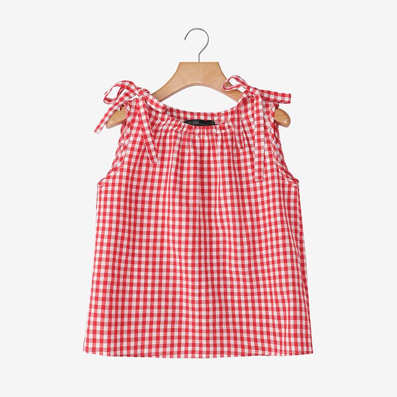 ZANZEA Women Casual Round Neck Plaid Print Loose Sleeveless Tank Tops M