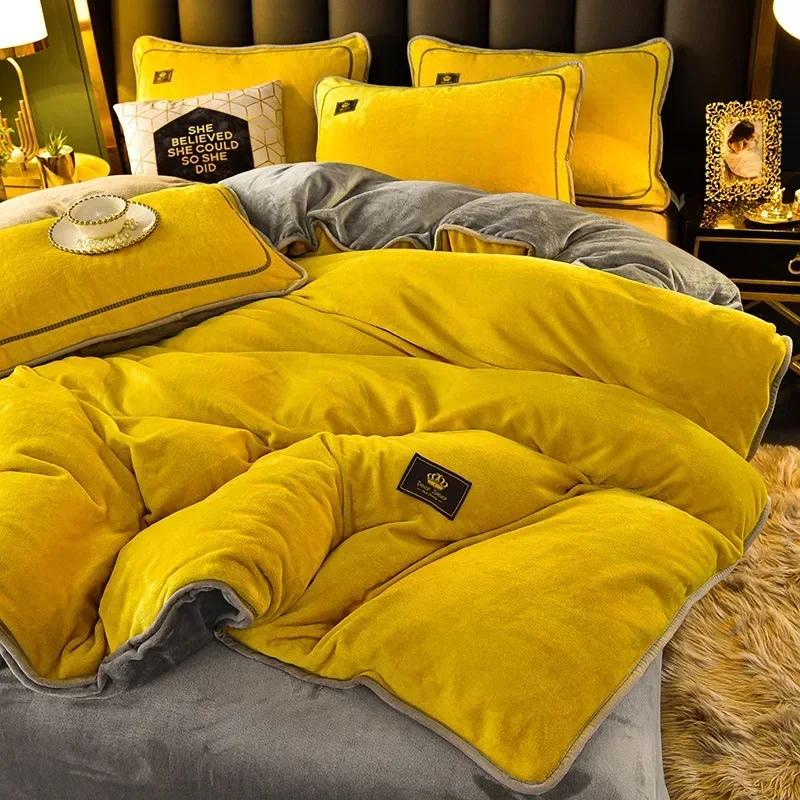 Luxury Milk Fleece Supper Ultra-thick Bedding Set Queen Size High End Warm Winter Duvet Cover Set Warmth Comforter Bedding Sets