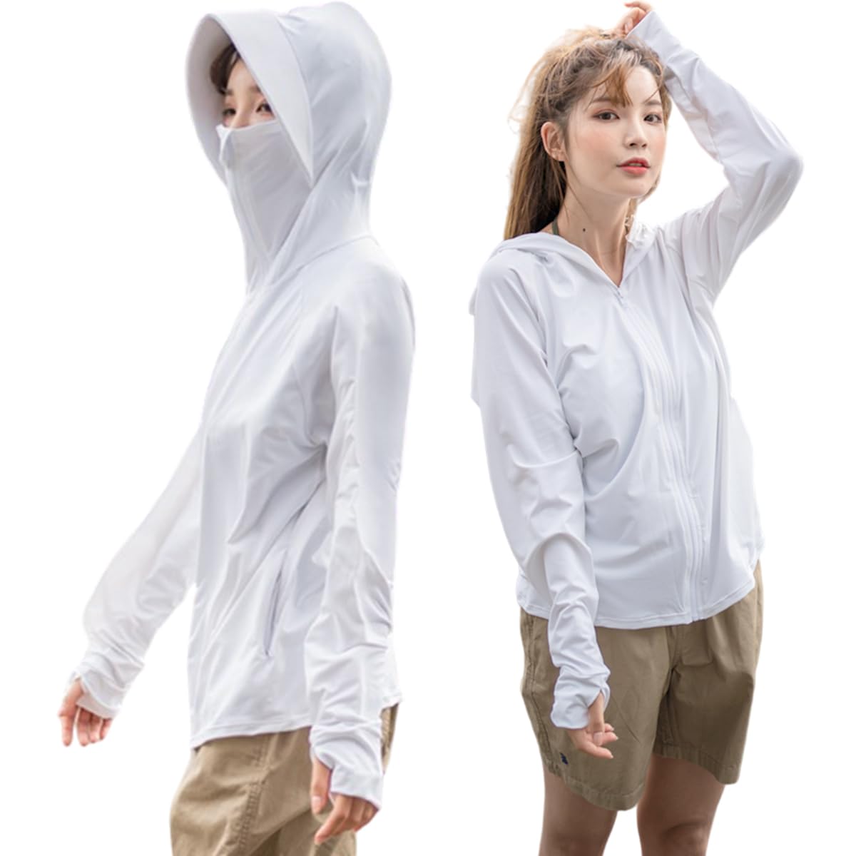 

Женская рашгард-худи ZAIDEA, защита от УФ-лучей, легкая, быстросохнущая, дышащая, капюшон на молнии, защита от солнца, длинные рукава (Белый, Размер M)