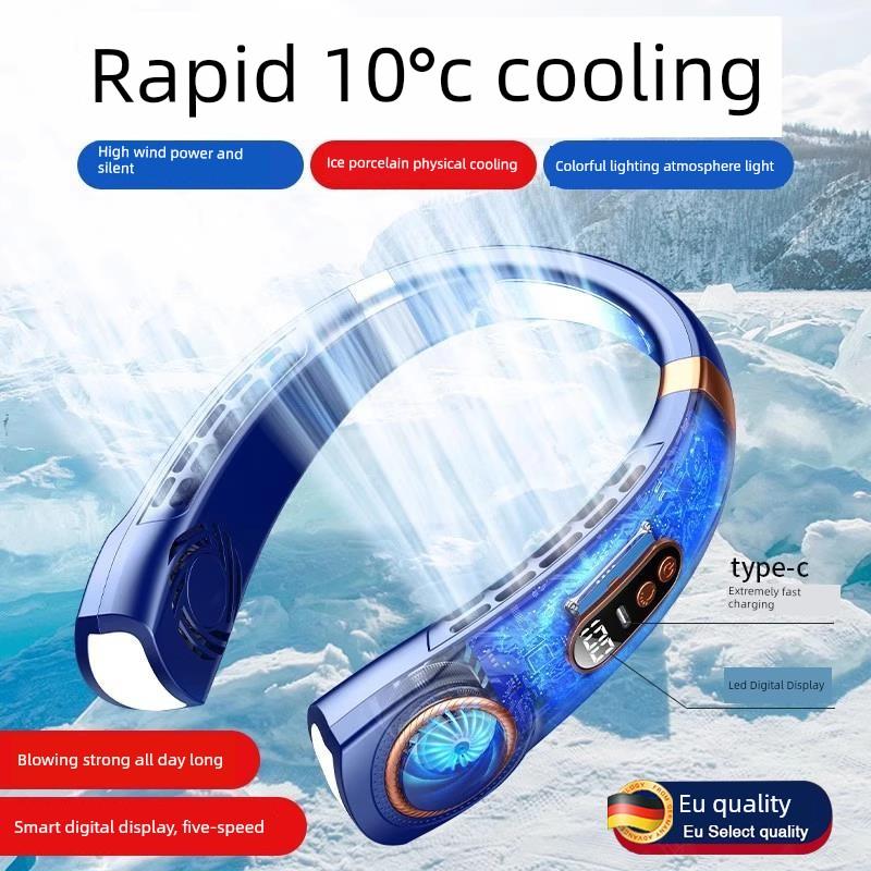 2025 New Model Neck-Hanging Fan with Cooling Function, Ultra-Long Battery Life, Portable Charging, Bladeless, Strong Wind, Ultra-Quiet, Small and