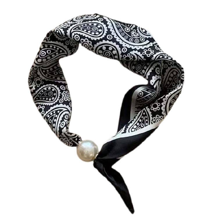 Breathable Pearls Neck Scarf Magnetic Fastening French Pattern Silk Scarf for Work and Leisure Neckwear Accessories