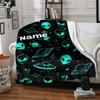 Alien Space Adventure Lightweight Personalized Blanket Customize Your Name Ultra Soft Throw For Sofa Couch Office Bed Picnics Ideal For All Seasons