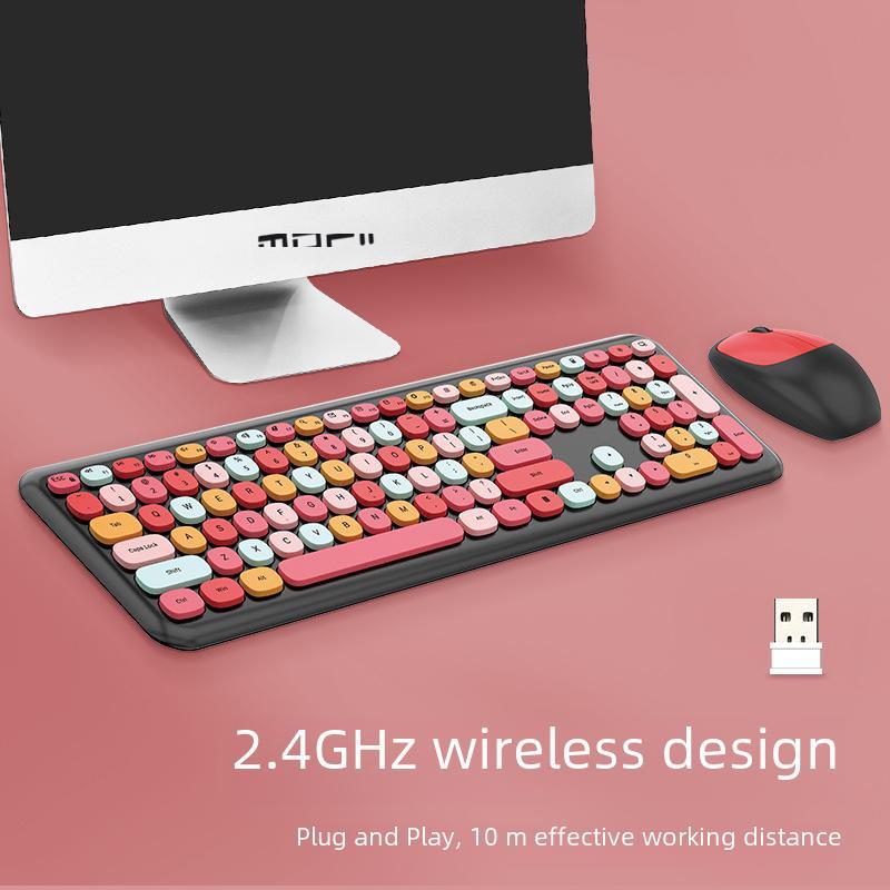 MOFII Sky Hand Pink Multi-Color 2.4G Silent Wireless Keyboard & Mouse Set for Office