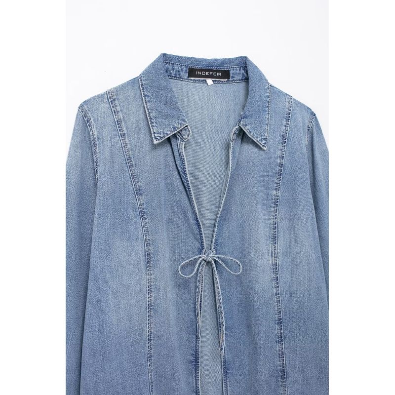 Kaslead New Arrival Women's Clothing Fashion Style Fashion All-Match Bowknot Decoration Denim Shirt 5252041