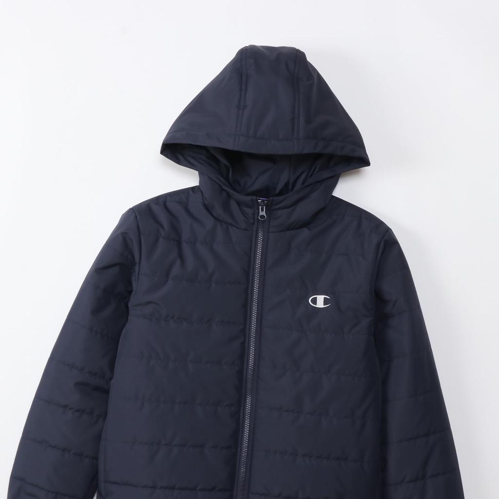 Champion Long Sleeve Warm Zip Hooded Sweatshirt Jacket with Embroidered Basic Sports Navy Kids' Water-Repellent Logo, Style, CK-AS605,