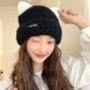 New Autumn and Winter Cute Cat Ear Knitted Hat for Women In Winter Warm Ear Protection Wool Hat Showing Face Small Pullover Hat Trendy