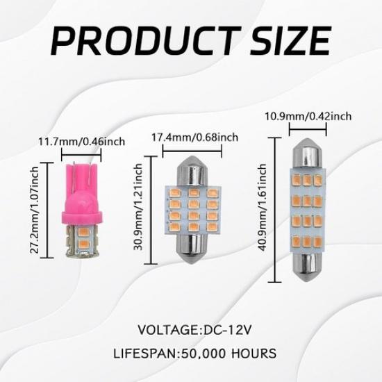 24PCS LED Interior Car Lights, Interior Car Lights Dome Light Set T10 31 mm Pink