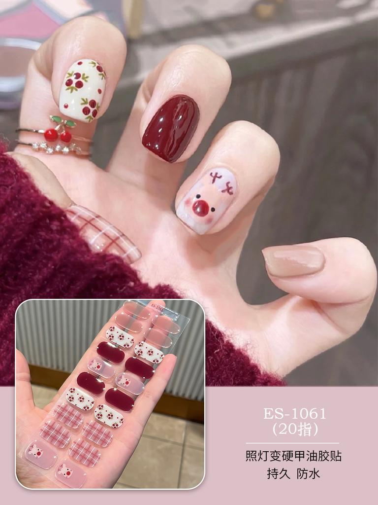 20 Pcs Halloween Christmas UV Semi Cured Gel Nail Stickers Self Adhesive Long Lasting Popular Nail Art Wraps