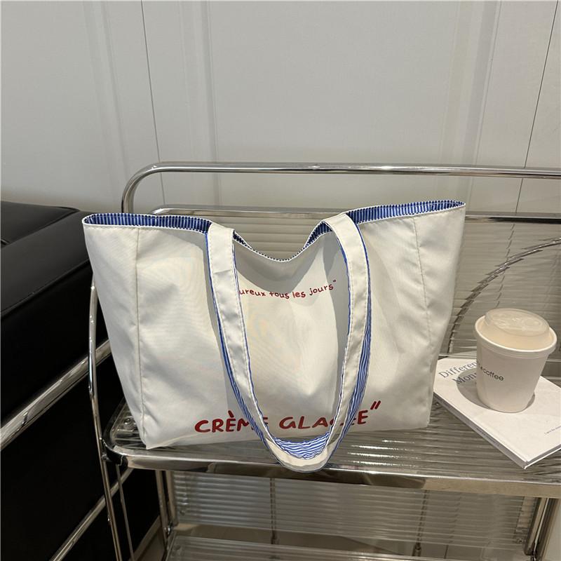 

Letter Print Oxford Shoulder Bags for Women Double-sided Large Capacity Ladies Handbags Casual Striped Female Commuter Tote