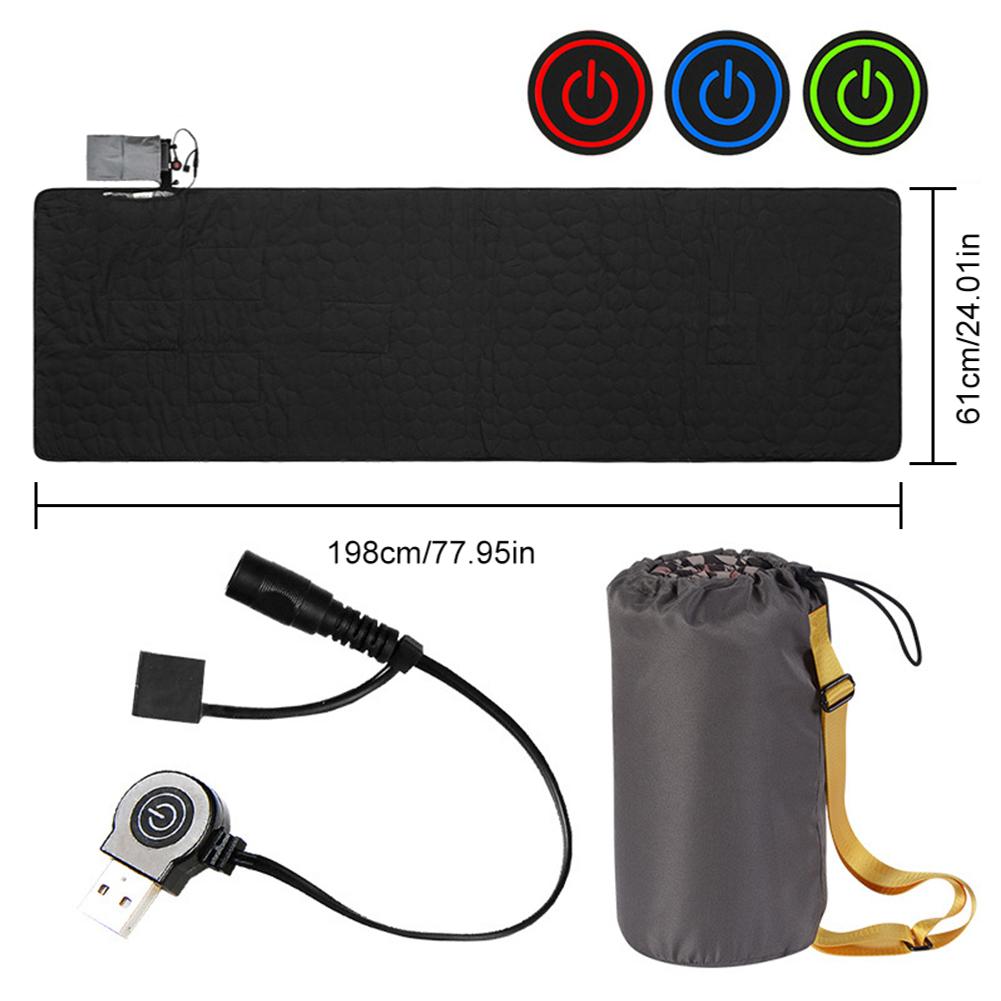 

Электрический подогреваемый коврик для кемпинга на открытом воздухе, электрические одеяла, подогреваемый коврик для сна с USB-подогревом, изоляционная подогреваемая подушка, термоковрик чёрный