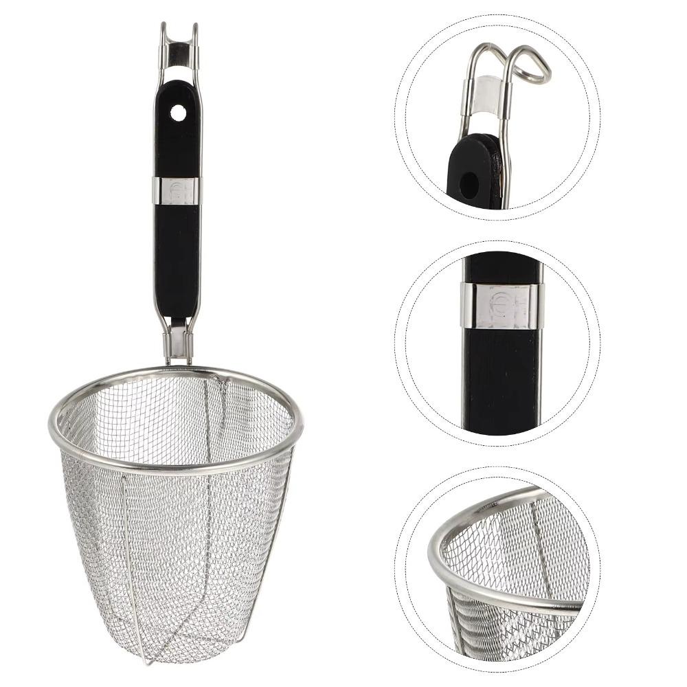 Stainless Steel Noodle Funnel Thickened Multifunctional Pasta Basket Strainer Wooden Handle Noodle Dumplings Mesh Basket