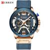 CURREN8329 Sport Watches for Men Blue Top Brand Luxury Military Leather Wrist Watch Man Clock Fashion Chronograph Wristwatch