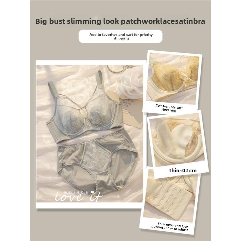 Shaping Lace Soft Underwire Bra, Sponge-Free Thin Cup Bust Minimizer Side Gathering Anti-Sag Full Bust Women Bra