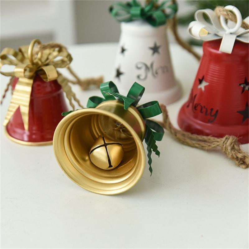 Holiday Bell Hanging Ornament for Christmas Tree and Entryway, Metal Display Piece with Top Accent and Rope Loop