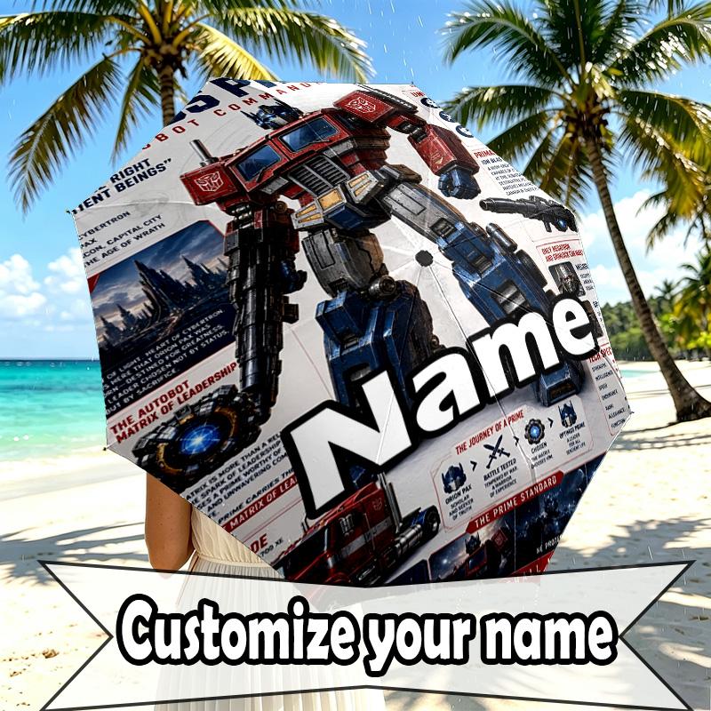 Custom Name Personalized Transformers Print Umbrella, Auto Open Close, 8‑Rib Sturdy Frame, Commute Camping Hiking Use, Birthday Gift