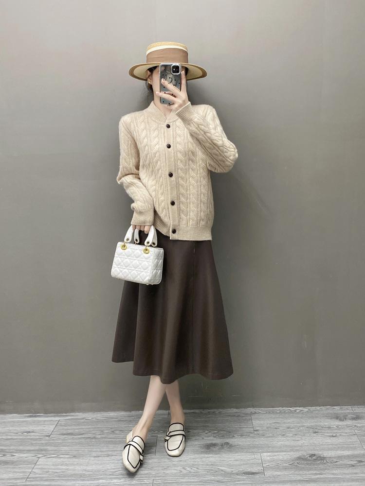 Women's Stylish Slimming Cable Knit Cashmere Cardigan Sweater - Autumn Chic, Versatile, Single-Breasted