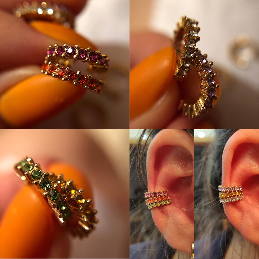 New Arrival Multicolor CZ Crystal Ear Cuff Stackable C Shaped Ear Clips No Pierced Cartilage Earring for Women Earcuffs