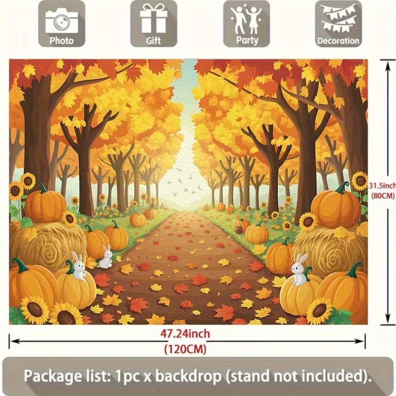 2D Whimsical Fall Pumpkin Rabbit Photography Background
