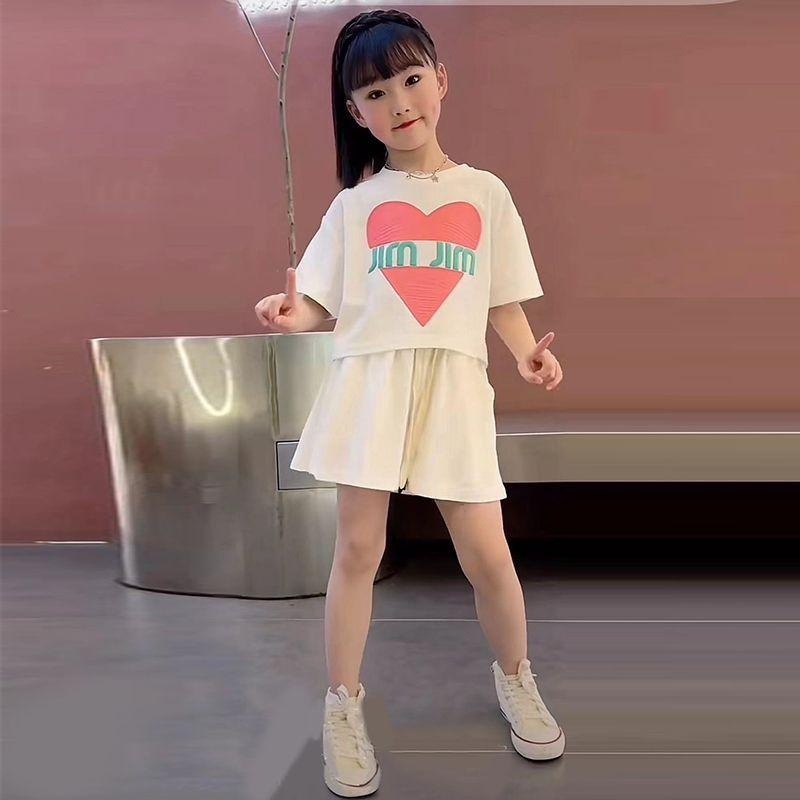 

Летний спортивный костюм с короткими рукавами для девочек, летний стиль, модный и стильный детский летний комплект из двух предметов 170