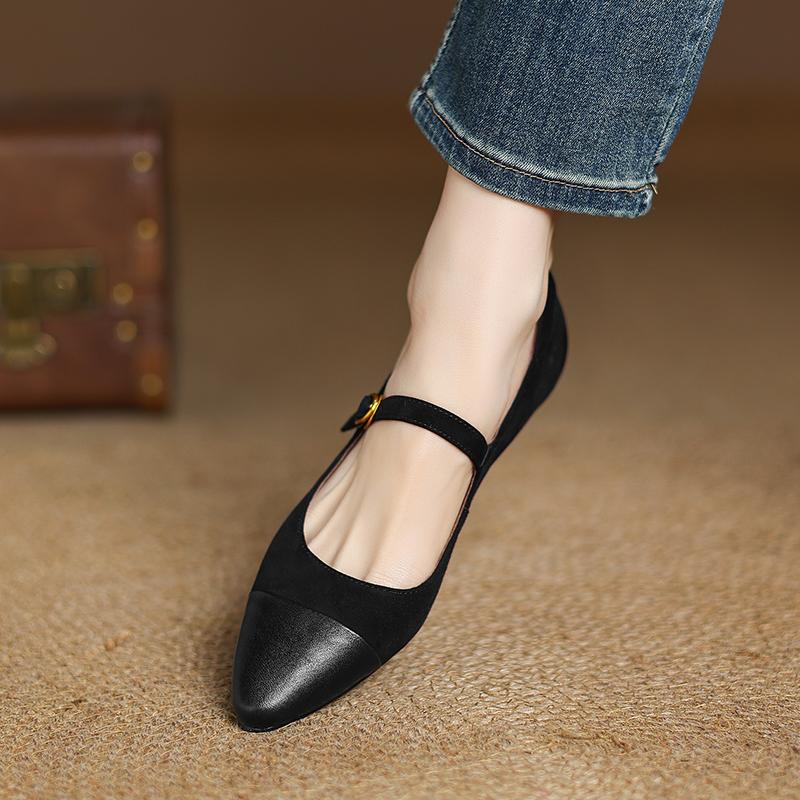 Fashion 2025 New Spring Genuine Leather Woman Shoes Pointed Toe Women Pumps Women Shoes Fashion Designs Mary Jane Laides Shoes Kid Suede