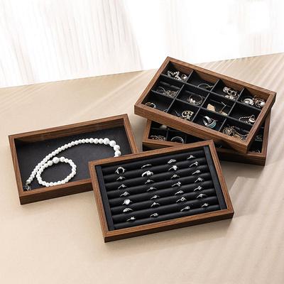 Jewelry Organizer Retro Walnut Wood Grain Ring Display Tray Tabletop Multipurpose Earrings Necklace Bracelet Chain Storage Plate