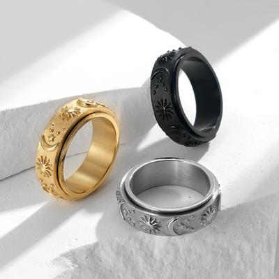 Hot Selling Stars Moon Sun Titanium Steel Ring Rotatable Decompression Ring