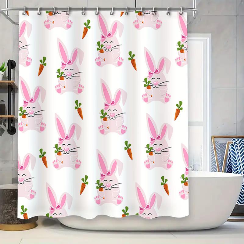 

Adorable Pink Bunny Carrot Print Shower Curtain For Kids Bathroom Decor Free Shipping Fast Delivery! W60H190(CM)-1 Pcs