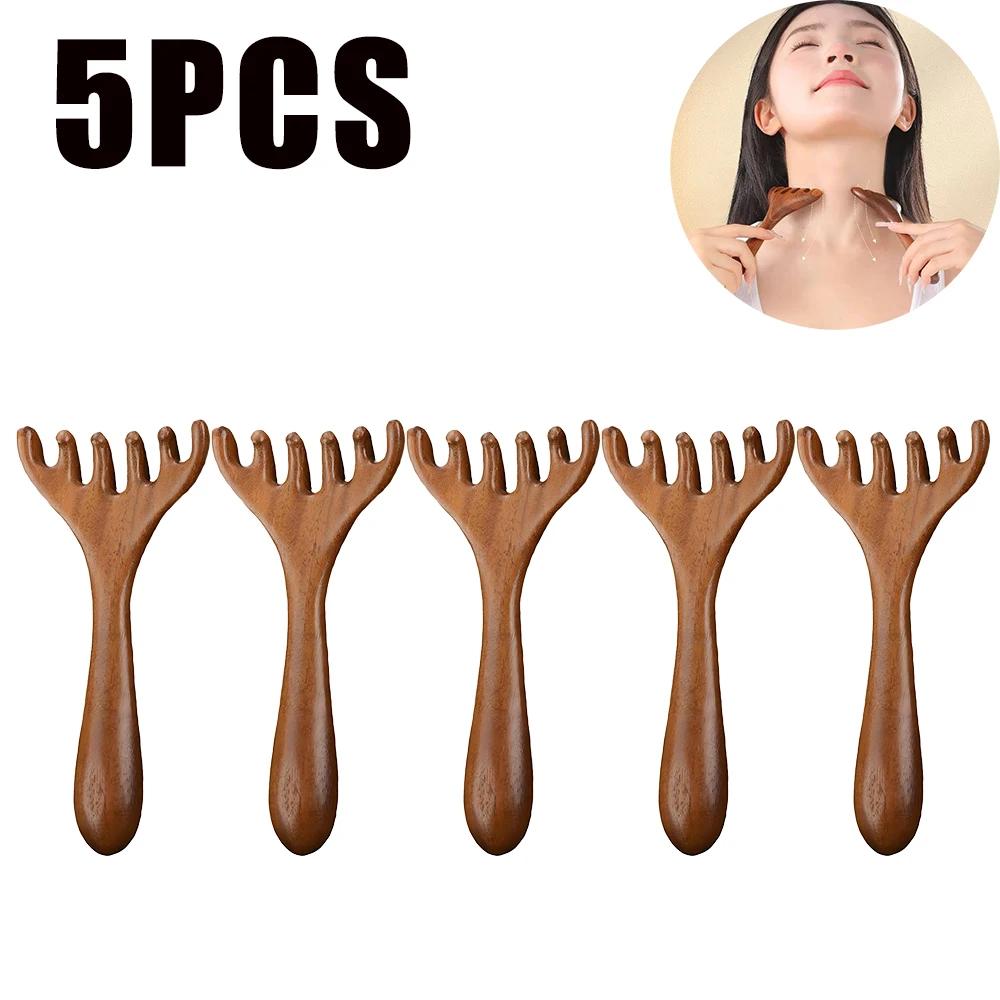 Pure Natural Six-Claw Head Massage Meridian Comb Health Care Wood Handle Tool for Lymphatic Scraping and Unblocking Artifact
