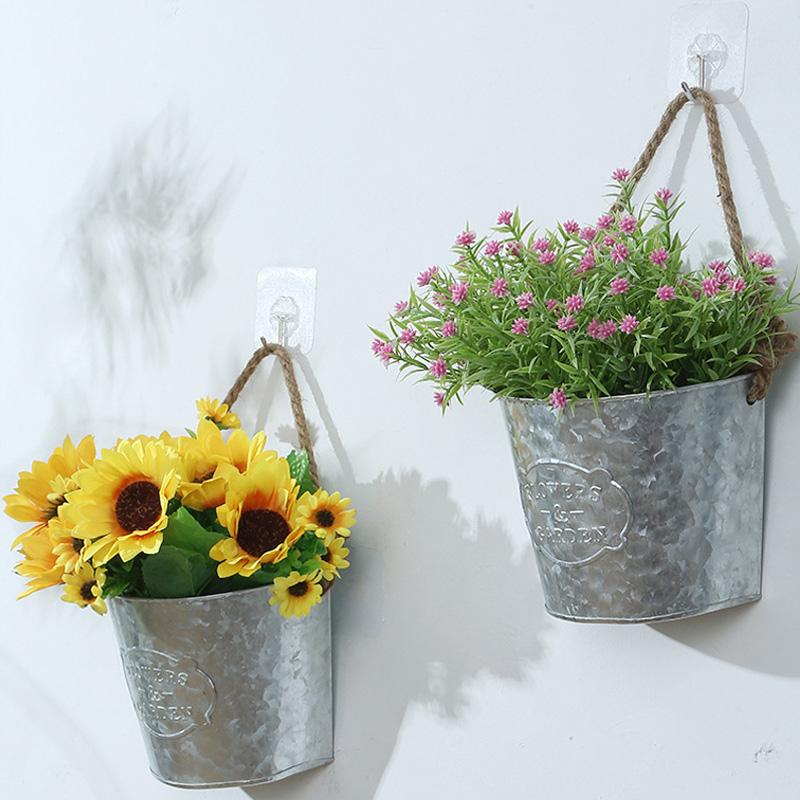 Wall Hanging Flower Bucket Home Flowerpot Garden Half Circle Design Decorative Accessories Iron Art Photography Props Decorations