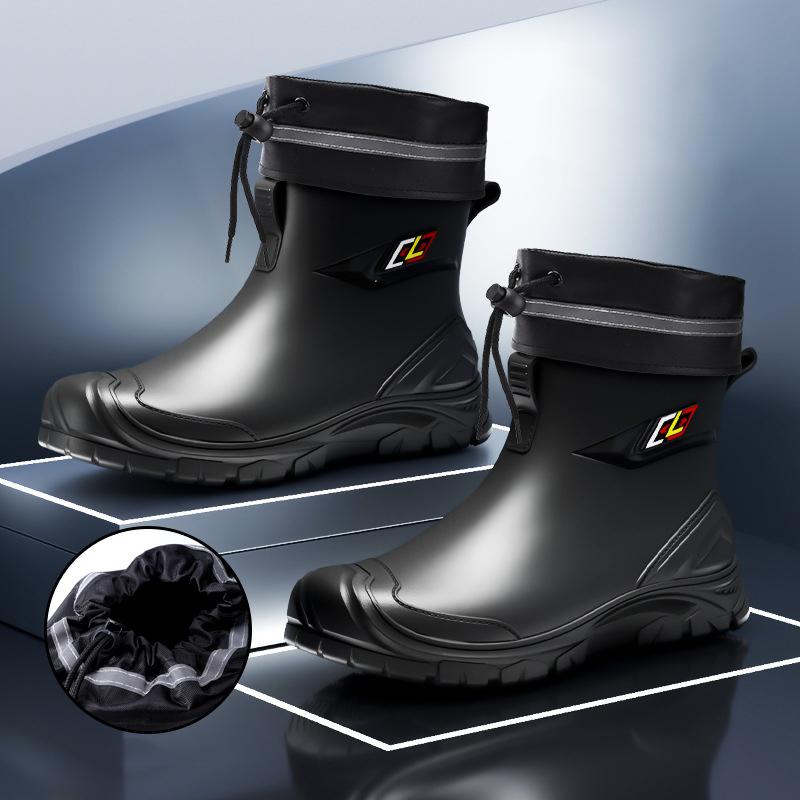 New Men Riding Rain Boots Plus Cotton Warm Non-slip Waterproof Shoes Mid-tube Work Shoes Rain Boots Motorcycle Protective Boots