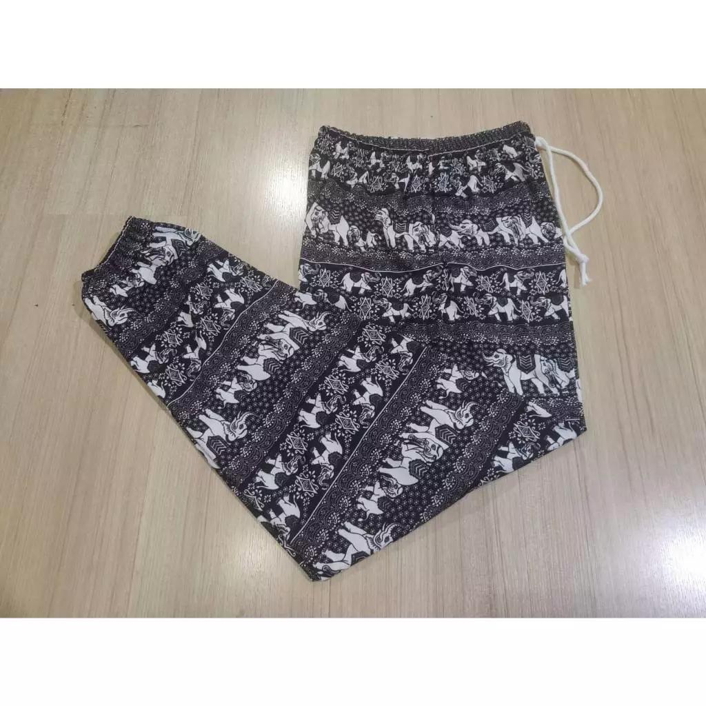 Elephant Pants Women Men Unisex Print Thailand Casual Streetwear Beach Bohemian Retro Vintage Adjustable Elastic Waist Rope Strap Loose Legs