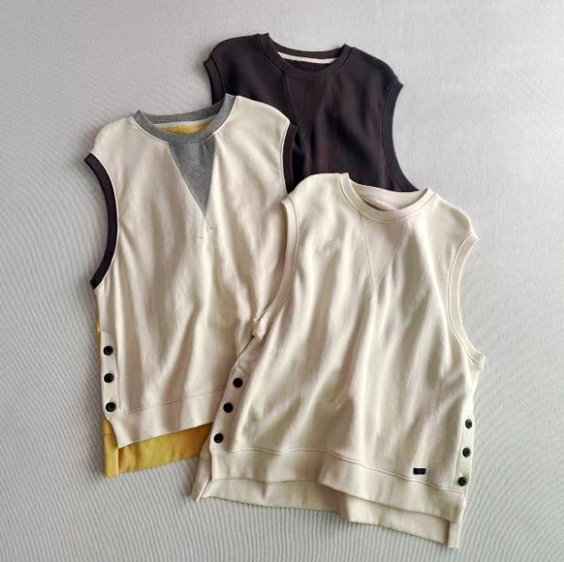 

6-Piece 26SS Spring Collection Japanese High-End Soft Gauze Cotton Loose Pullover Vest with Side Buttons Multicolor