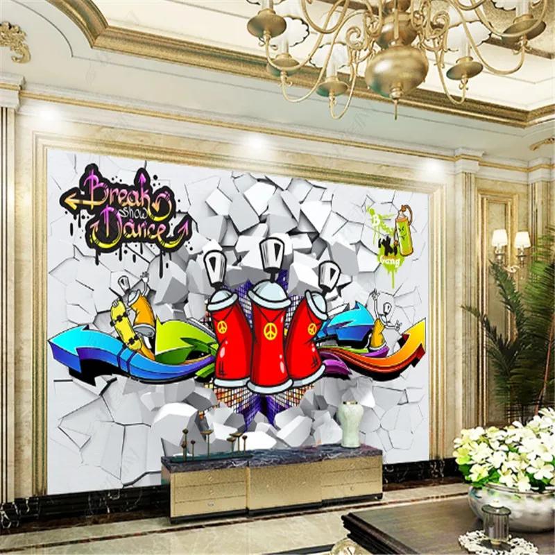 

Modern Broken Wall Graffiti Mural Cartoon Bar Industrial Decoration Wallpaper Ktv Background Wall Papers Mural 200 cm(W) x 140 cm(H)